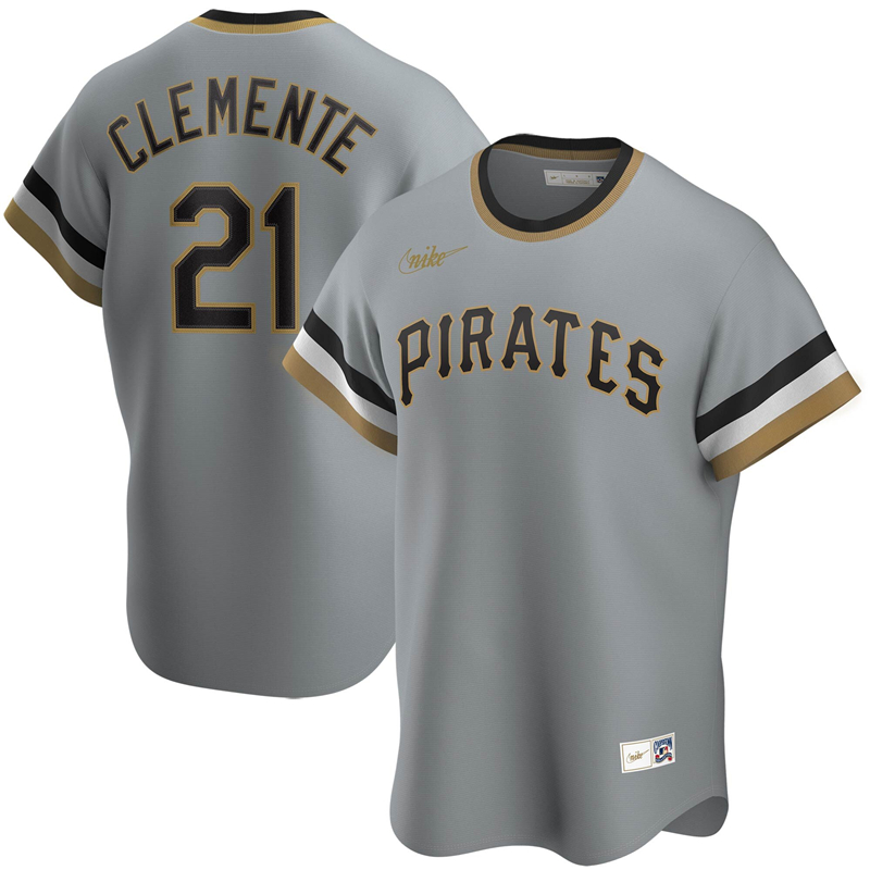 2020 MLB Men Pittsburgh Pirates 21 Roberto Clemente Nike Gray Road Cooperstown Collection Player Jersey 1